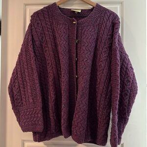 Stunning Purple Irish Kilronan Knitwear Cardigan Pure Wool. Women’s XL.